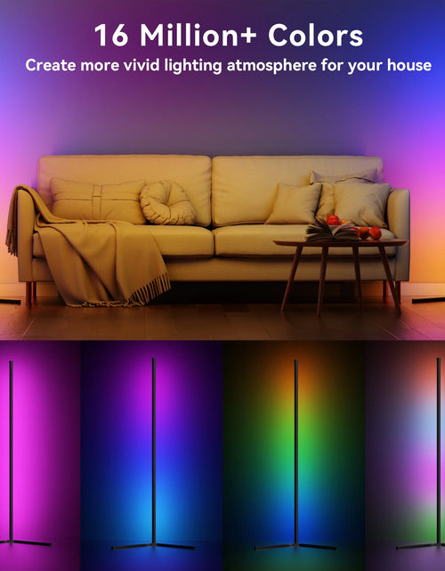 Load image into Gallery viewer, Led Corner Floor Lamp, Smart RGB Floor Lamp with App&amp;Remote, 16 Million Colors Changing, Music Sync, Modern Corner Led Light for Bedroom Living Room and Gaming Room, Timing&amp;Schedule
