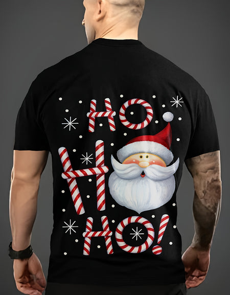 Christmas Pattern Printed T-shirt, Men's Comfortable Short Sleeved Round Neck T-shirt, Summer Outdoor Activity Men's Clothing