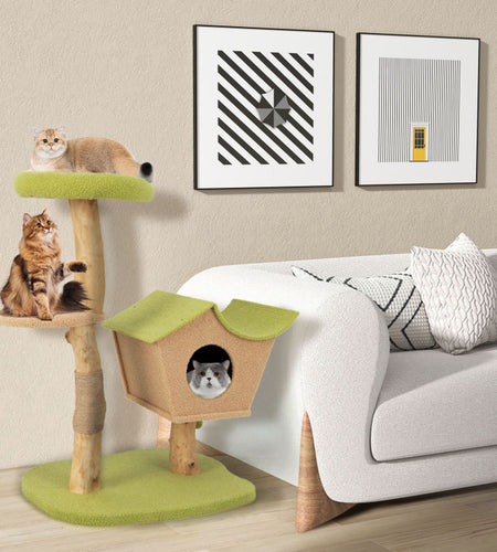 43 Inch Wooden Cat Tree with Padded Top Perch