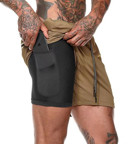 Men 2 in 1 Running Shorts Jogging Gym Fitness Training Quick Dry Beach Short Pants Male Summer Sports Workout Bottoms Clothing