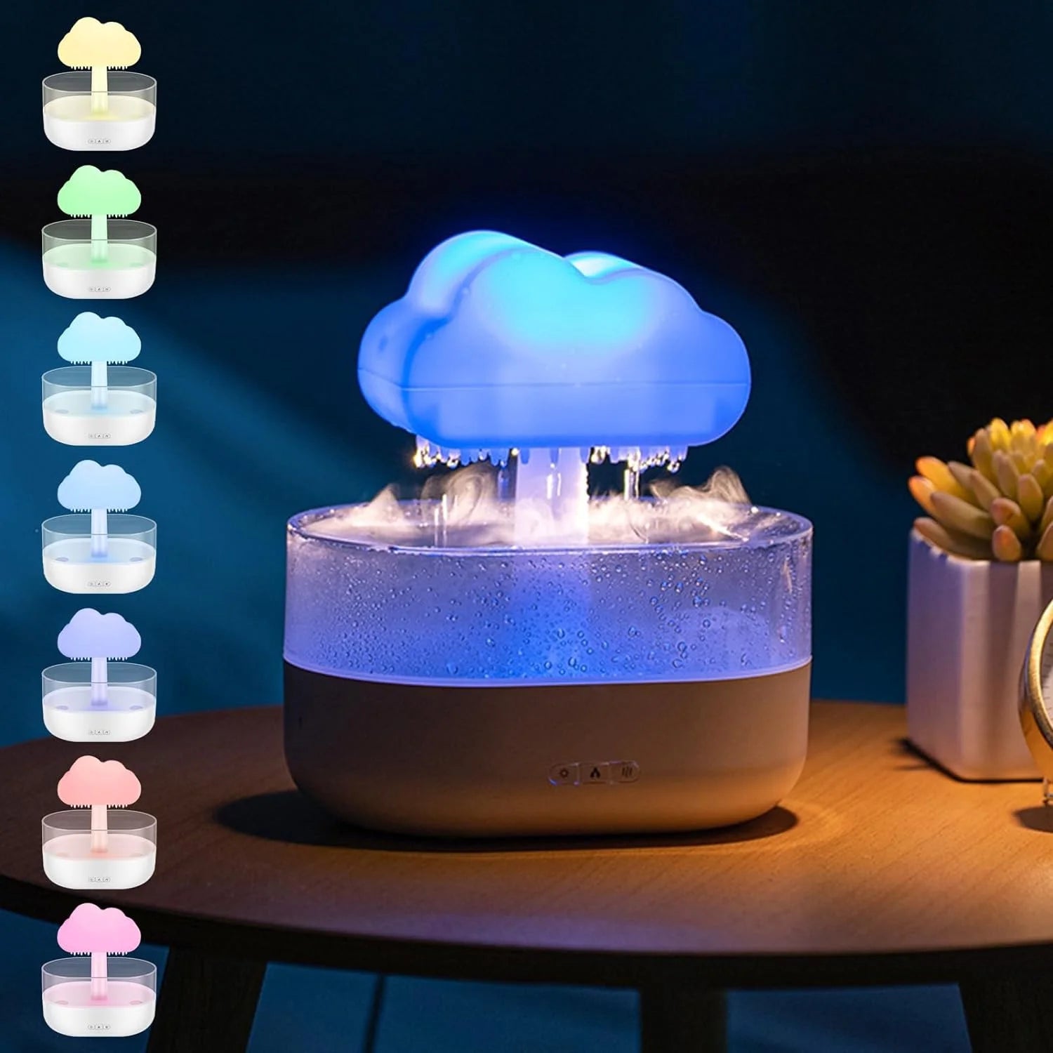 Rain Cloud Humidifier Water Drip, 7 Color Lights Mushroom Rain Cloud Diffuser, Timing Water Drip Aroma Waterfall Lamp(White)