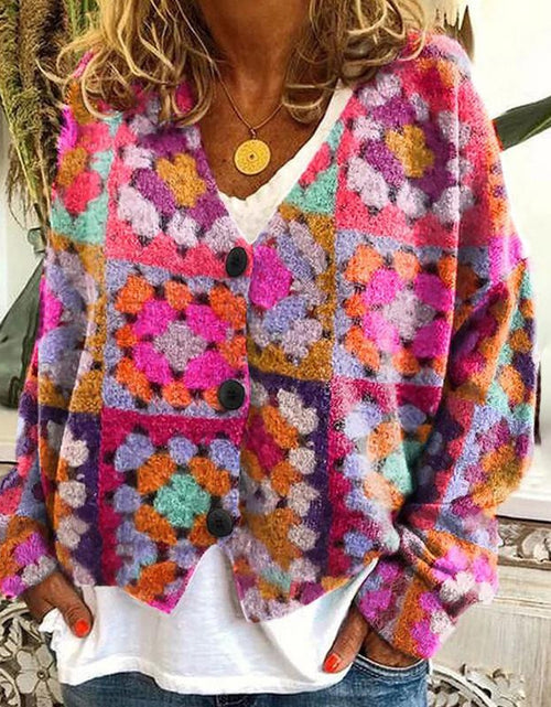 Load image into Gallery viewer, New Christmas Abstract Flowers Printing Sweater Fashion Casual Short Cardigan Coat Womens Clothing
