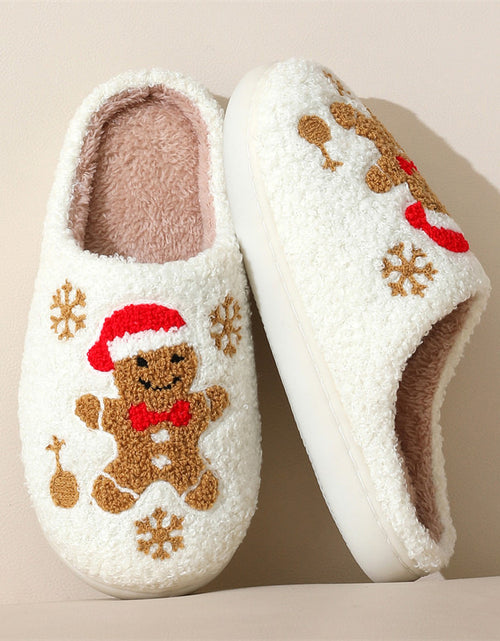 Load image into Gallery viewer, Christmas Snowflake Gingerbread Slippers Winter Indoor Non-slip Floor Bedroom Fuzzy House Shoes For Women Home Slippers
