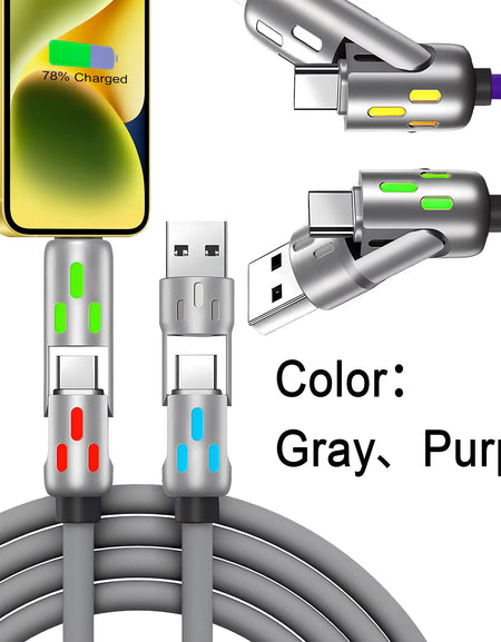 PD 240W 4-In-1 Multi Port Fast Charging Cable 3A USB/C to Type C/Phone Fast Sync Charger Adapter Compatible with Laptop/Tablet
