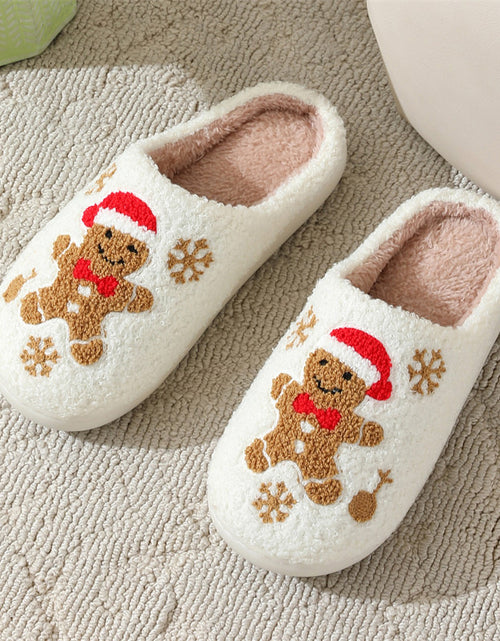 Load image into Gallery viewer, Christmas Snowflake Gingerbread Slippers Winter Indoor Non-slip Floor Bedroom Fuzzy House Shoes For Women Home Slippers
