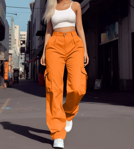 2024 Trendy Women Wide Leg Cargo Pants Street Vibes Flap Pockets Drawstring Ruched High Waist Parachute Women Pants