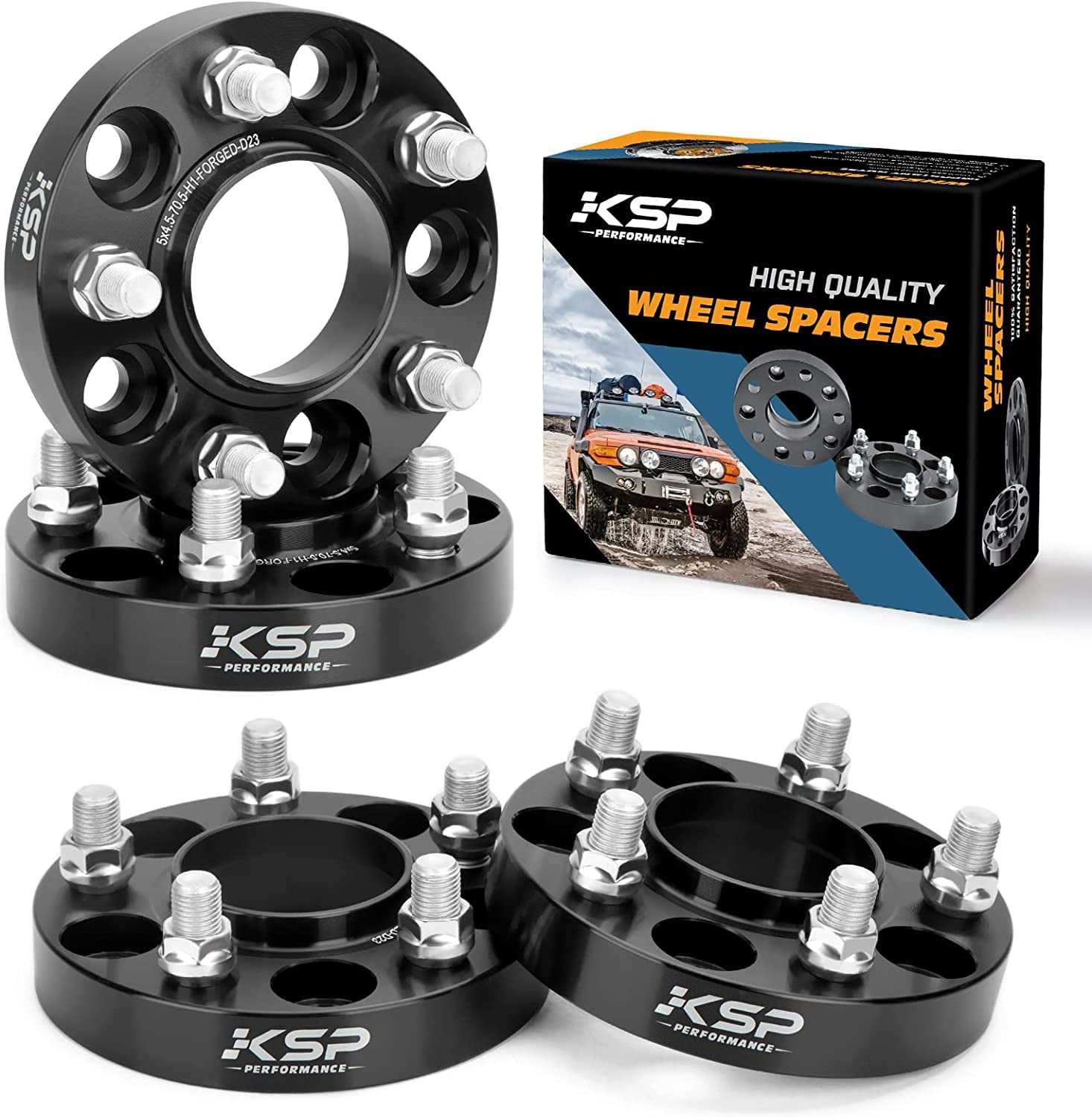 KSP 5X4.5 Mustang Wheel Spacers,25Mm Thick M14X1.5 Thread Pitch 70.5Mm Hub Bore Tire Spacers Adpters Fit for 2015-2022 Ford Mustang GT500 GT350 Mach 1,Package of 4(Black)