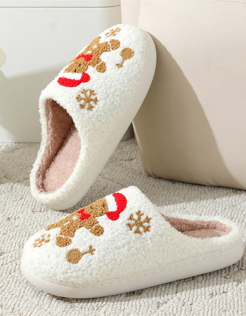 Load image into Gallery viewer, Christmas Snowflake Gingerbread Slippers Winter Indoor Non-slip Floor Bedroom Fuzzy House Shoes For Women Home Slippers
