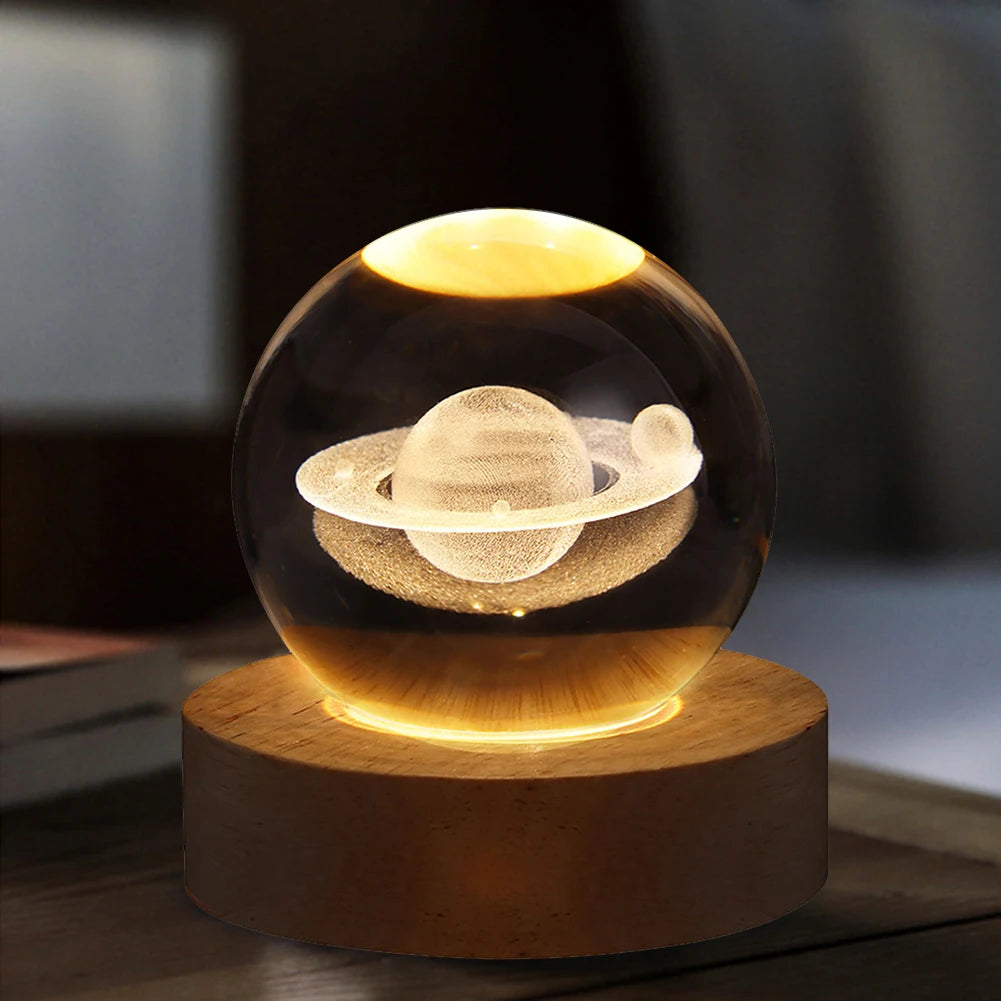 Crystal Ball Night Lights Glowing Planet Galaxy Astronaut 3D Moon Table Lamp USB Atmosphere Lamp Tabletop Decorations Kid Gifts