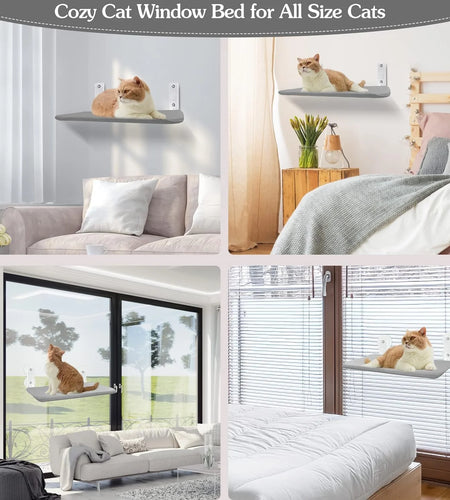 Cat Window Perch,  Kitten Hammock & Shelf for Wall ,Foldable Pet Beds for Indoor Cat, Gray