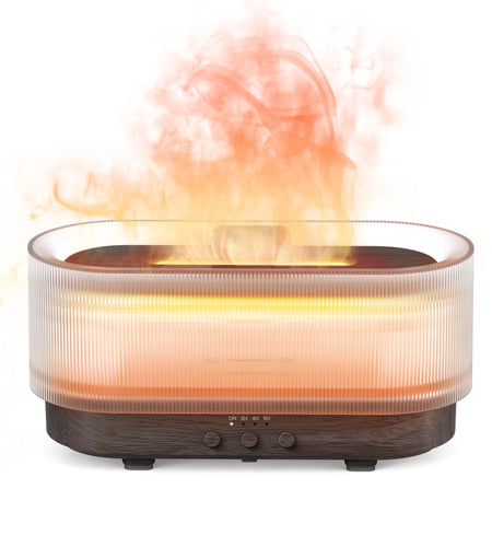 Essential Oil Diffuser for Home Bedroom, 300Ml Cool Mist Humidifier with Flame Light, 6 Colors Changed, Dark Wood Grain