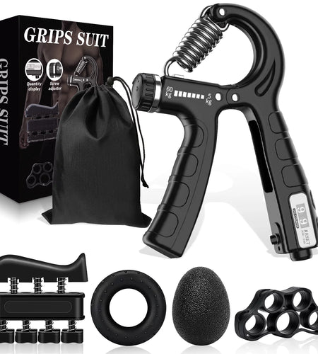 Hand Grip Strengthener 5-In-1, Adjustable Forearm Grip Strength Trainer for Finger Wrist, Blue