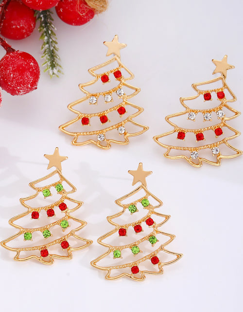 Load image into Gallery viewer, Christmas Earrings With Christmas Tree Colorful Zircon Christmas Tree Earrings  For Women Personality Earrings Party Jewelry Christmas Gift
