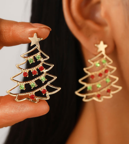 Christmas Earrings With Christmas Tree Colorful Zircon Christmas Tree Earrings  For Women Personality Earrings Party Jewelry Christmas Gift