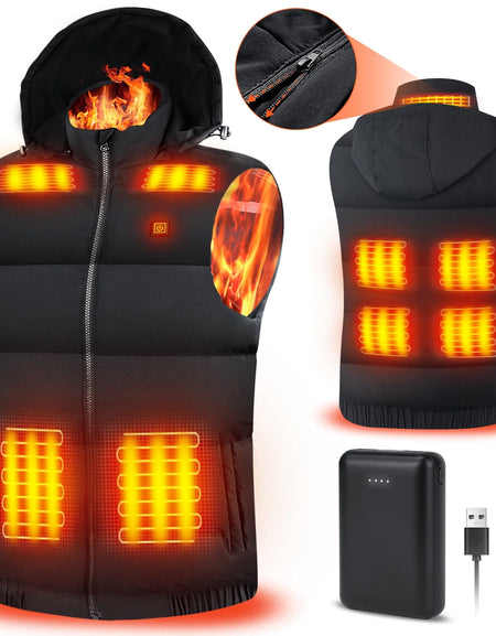 Heated Vest for Mens and Womens with 10000Mah Battery Pack, Detachable Heated Hood Heating Clothing, 3 Temperature Levels Electrically Heated Jacket, Szie XL