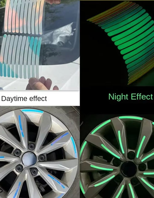 Load image into Gallery viewer, 20Pcs Car Wheel Hub Reflective Sticker Tire Rim Reflective Strips Luminous for Night Driving Car Bike Motorcycle Wheel Sticker
