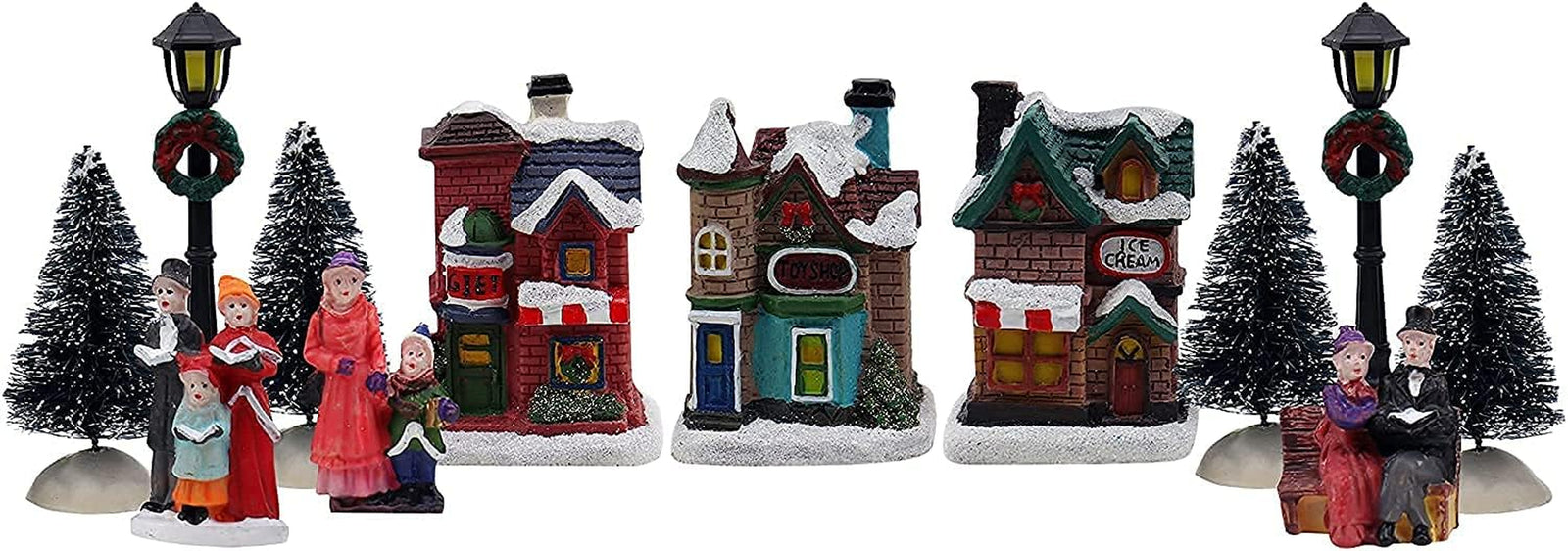 Christmas Village Set - Complete Decoration Includes Figurines and Houses - Perfect Addition to Your Christmas Indoor Decorations & Snow Village Displays - Made of Resin (12 Piece Snow Village Set)