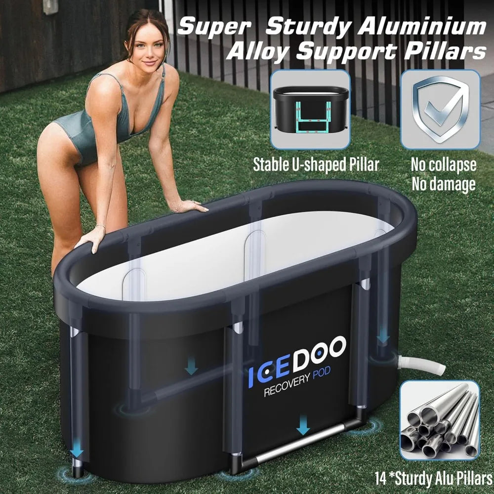 Upgrade XL 129 Gal Large Oval Ice Bath Tub for Athletes,Multiple Layered Portable Outdoor Cold Plunge Tub for Recovery