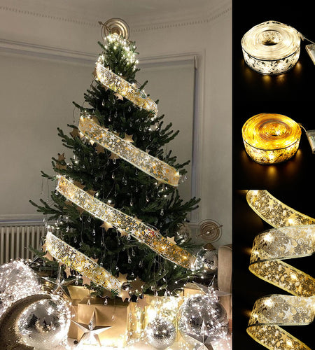 Fairy Lights String Christmas Ribbon Bow Tie