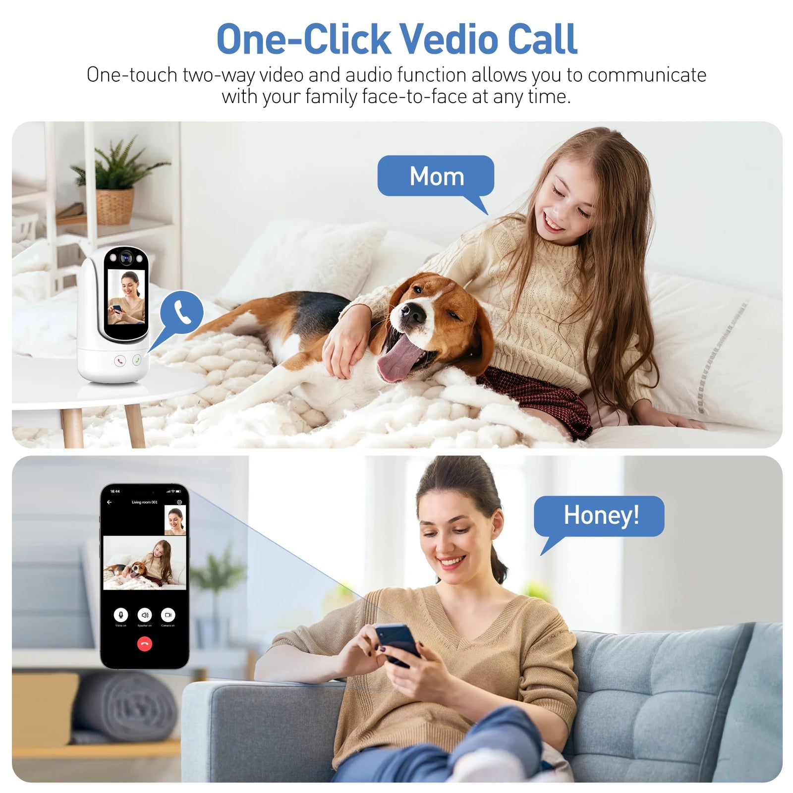 Baby Monitor with Two Way Video Call, 1080P HD Wifi Cameras W/ 2.8” Screen for Home Security/Baby Monitor/Pet Camera, AI Motion Detection&One-Click Call, Full-Color Night Vision for Baby Pet Elderly