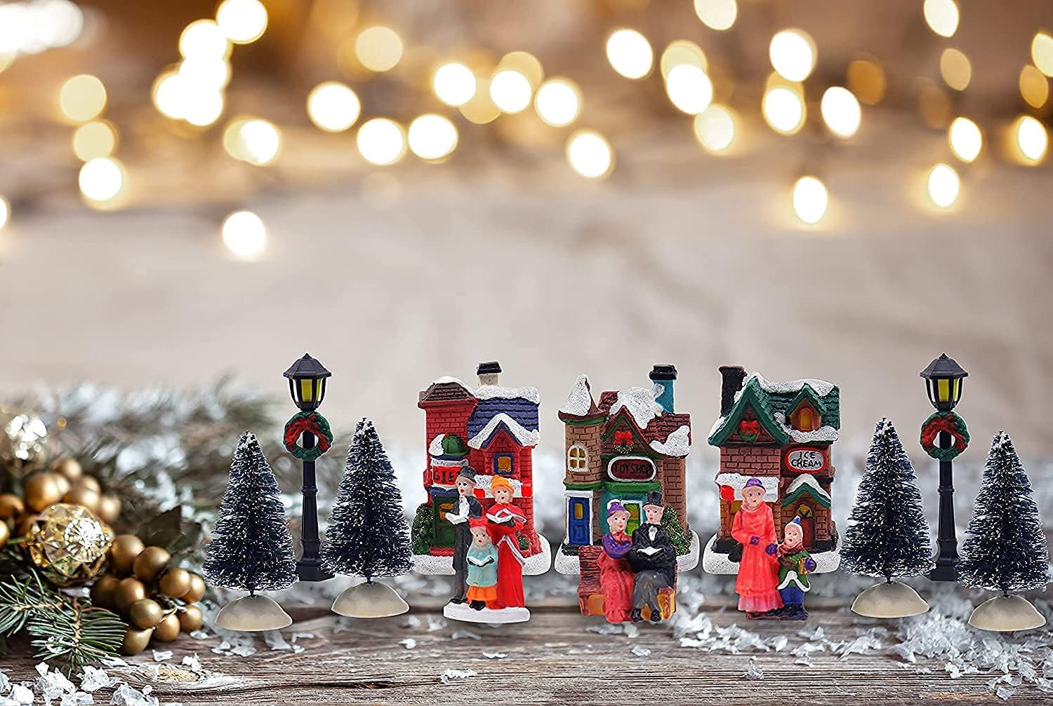 Christmas Village Set - Complete Decoration Includes Figurines and Houses - Perfect Addition to Your Christmas Indoor Decorations & Snow Village Displays - Made of Resin (12 Piece Snow Village Set)