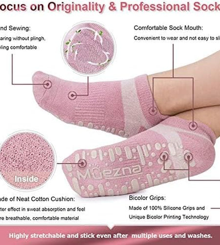 Non Slip Yoga Socks for Women, Anti-Skid Pilates, Barre, Hospital Socks with Grips, Size 5-10