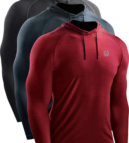 Men'S Dry Fit Athletic Workout Running Shirts Long Sleeve with Hoods