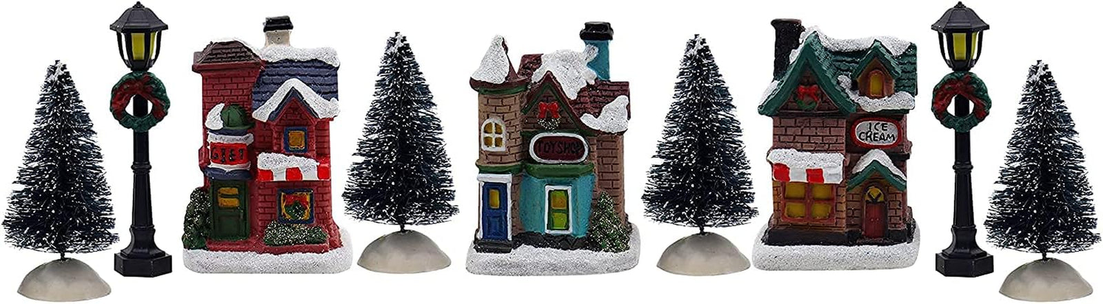 Christmas Village Set - Complete Decoration Includes Figurines and Houses - Perfect Addition to Your Christmas Indoor Decorations & Snow Village Displays - Made of Resin (12 Piece Snow Village Set)