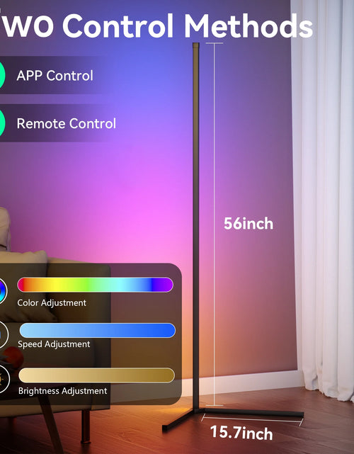 Load image into Gallery viewer, Led Corner Floor Lamp, Smart RGB Floor Lamp with App&amp;Remote, 16 Million Colors Changing, Music Sync, Modern Corner Led Light for Bedroom Living Room and Gaming Room, Timing&amp;Schedule
