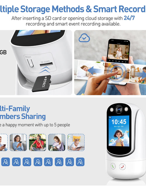 Load image into Gallery viewer, Baby Monitor with Two Way Video Call, 1080P HD Wifi Cameras W/ 2.8” Screen for Home Security/Baby Monitor/Pet Camera, AI Motion Detection&amp;One-Click Call, Full-Color Night Vision for Baby Pet Elderly
