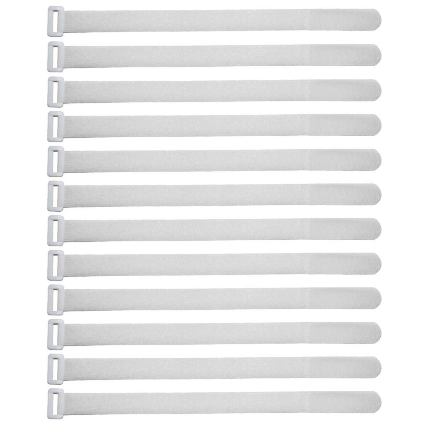 Reusable Cinch Straps 1" X 12" - 12 Pack, Multipurpose Quality Hook and Loop Securing Straps (White) - plus 2 Free Bonus Reusable Cable Ties