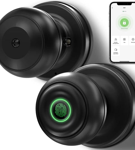 Smart Door Lock, Fingerprint Door Lock Smart Lock Biometric Door Lock Fingerprint Door Knob with App Control, Suitable for Bedrooms,Cloakroom,Apartments Offices,Hotels, Black
