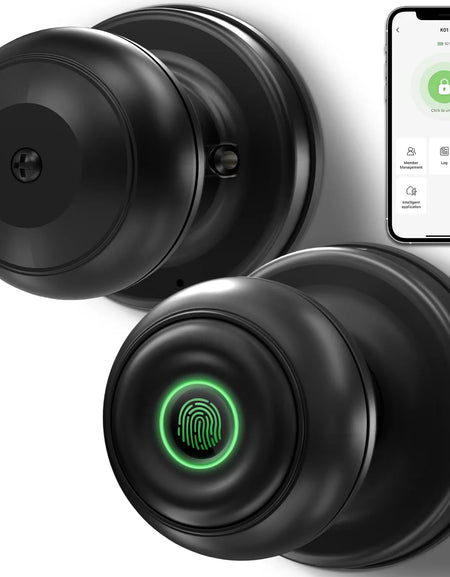 Smart Door Lock, Fingerprint Door Lock Smart Lock Biometric Door Lock Fingerprint Door Knob with App Control, Suitable for Bedrooms,Cloakroom,Apartments Offices,Hotels, Black