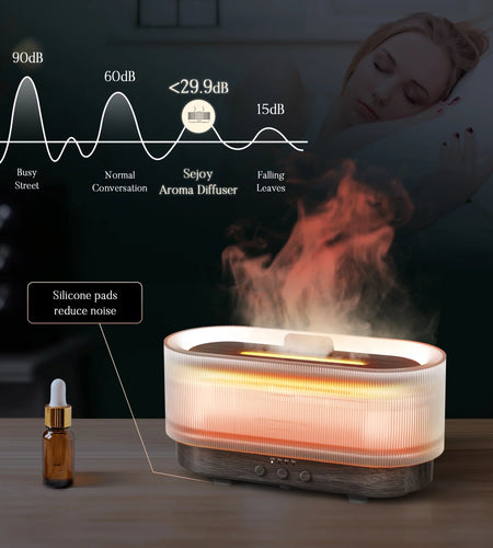 Essential Oil Diffuser for Home Bedroom, 300Ml Cool Mist Humidifier with Flame Light, 6 Colors Changed, Dark Wood Grain