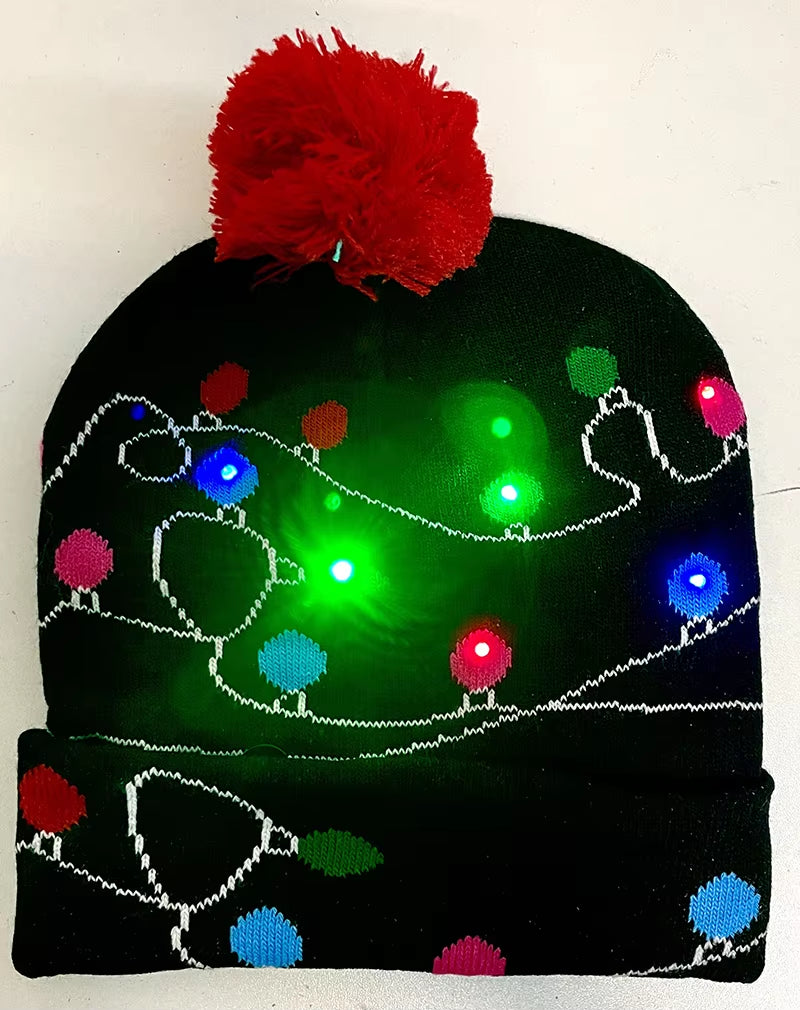 New Style! LED Christmas Hat Beanie Light up Illuminate Warm Hat 48 Patterns New Year Snowman Sweater Hat Christmas Decorations