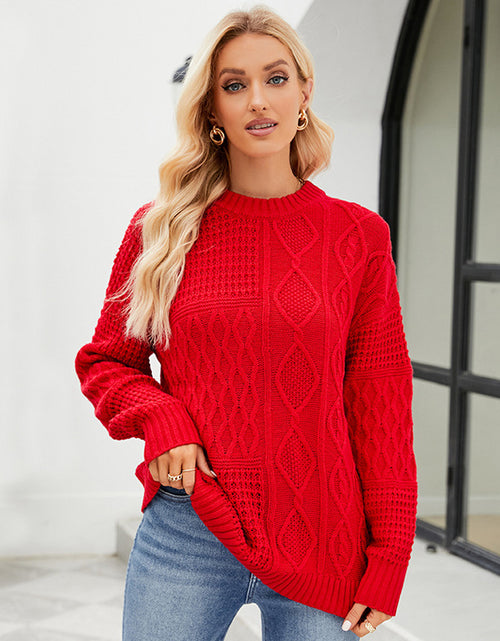 Load image into Gallery viewer, Casual Round-neck Pullover Sweater Fall Winter Solid Color Cable-knot Pattern Tops Women Clothing
