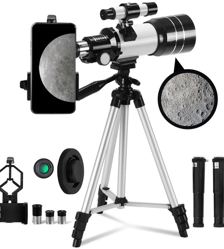 Telescope for Adults Astronomy, 300/70 Portable Refractor Telescope (15X-150X) with a Phone Adapter & Adjustable Tripod for Kids Astronomy Beginners, Xmas Birthday Gifts for Adults Kids