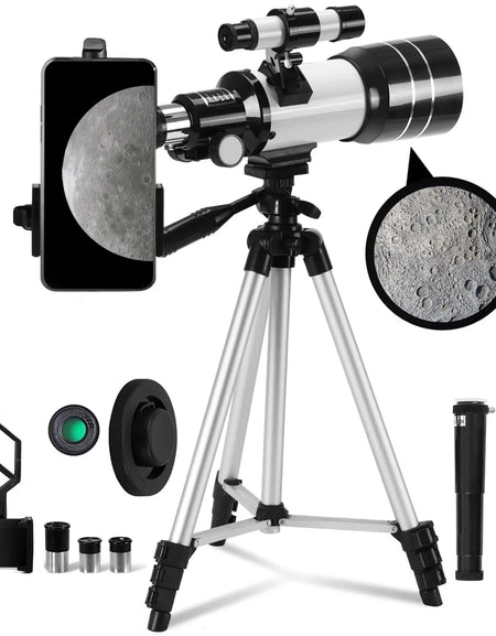 Telescope for Adults Astronomy, 300/70 Portable Refractor Telescope (15X-150X) with a Phone Adapter & Adjustable Tripod for Kids Astronomy Beginners, Xmas Birthday Gifts for Adults Kids