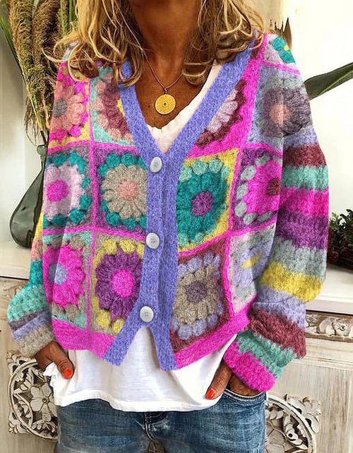 Load image into Gallery viewer, New Christmas Abstract Flowers Printing Sweater Fashion Casual Short Cardigan Coat Womens Clothing

