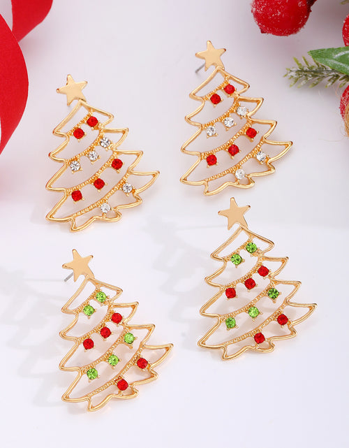 Load image into Gallery viewer, Christmas Earrings With Christmas Tree Colorful Zircon Christmas Tree Earrings  For Women Personality Earrings Party Jewelry Christmas Gift
