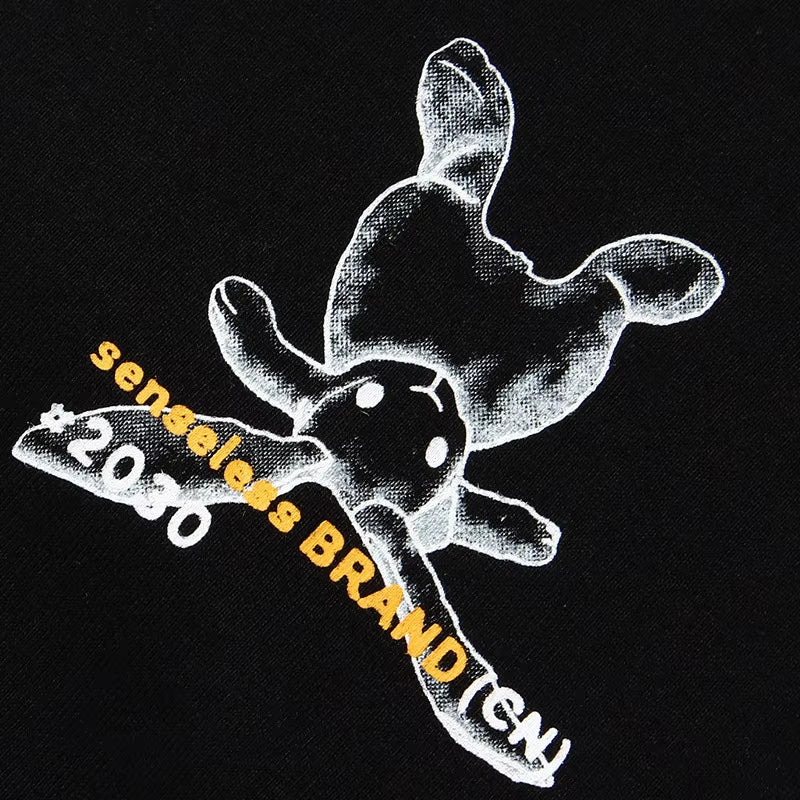 Hip Hop Streetwear Tshirt 2023 Men Cute Rabbit Letter Printed T-Shirt Harajuku Cotton Spring Summer Short Sleeve Tops Tees Black