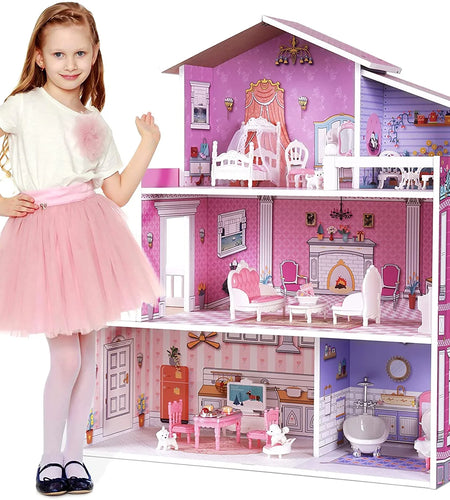 Victoria Wooden Dollhouse for Kids Furniture Preschool Dollhouse House Toy for Toddlers Girls