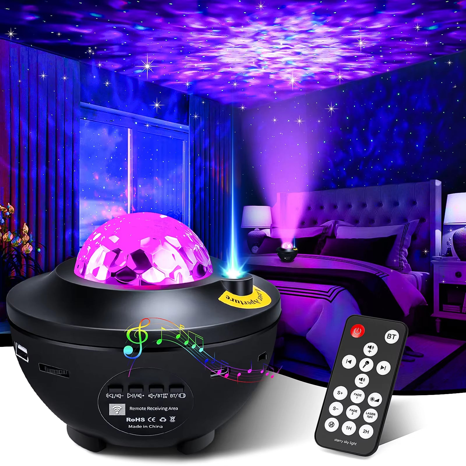 Starry Projector Galaxy Night Light Child Bluetooth USB Music Player Star Nightlight Romantic Ocean Projector Night Lamp Gifts